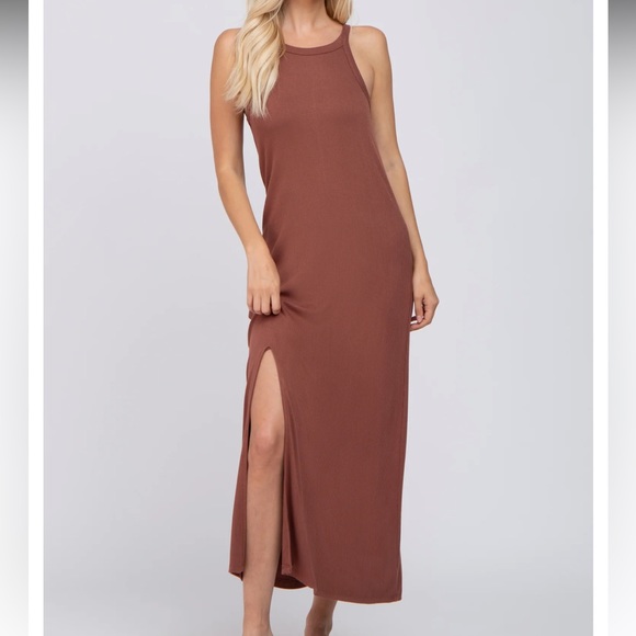 Pinkblush Dresses & Skirts - Ribbed Stretchy Maxi Dress in Brown / Rust